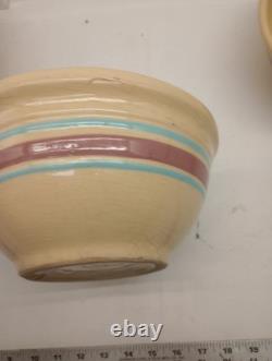 Vtg Set Of 4 McCoy Pottery Pink & Blue Stripes Nesting Mixing Bowls Read Look