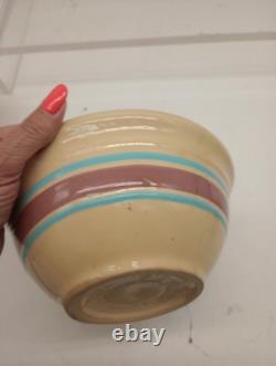 Vtg Set Of 4 McCoy Pottery Pink & Blue Stripes Nesting Mixing Bowls Read Look