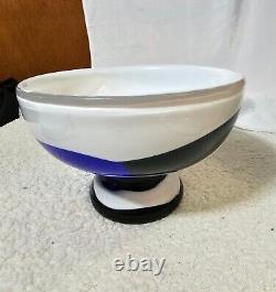Vtg murano Style pedestal footed glass bowl green white blue thick -Heavy -64oz