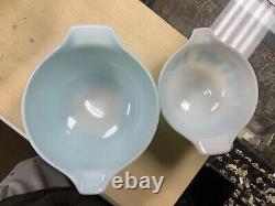 Vtg pyrex amish butterprint cinderella mixing bowls set of 4 blue/white