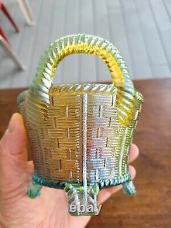 WOW Aqua Northwood Carnival Glass Bushel Basket Great Color