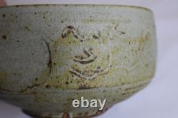 Warren Mackenzie Original Bowl, Unique Carvings, Wood Ash Glaze 4H X 6.5W