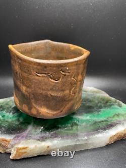 Warren Mackenzie Studio Pottery Decorated Tea Bowl Shino Glaze 3.25 h 3.25 dia