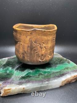 Warren Mackenzie Studio Pottery Decorated Tea Bowl Shino Glaze 3.25 h 3.25 dia