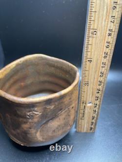 Warren Mackenzie Studio Pottery Decorated Tea Bowl Shino Glaze 3.25 h 3.25 dia