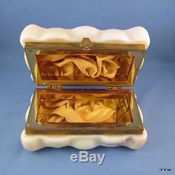 Wave Crest Puffy Egg Crate Rectangle Box Gold Silk Lining Pink Flowers CF Monroe