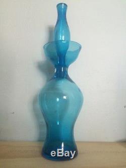 Wayne Husted 20 Blue Glass Decanter for BLENKO Huge Art Glass Rare Form