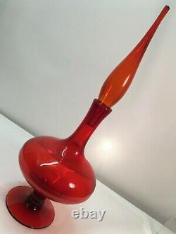 Wayne Husted Dark Tangerine Red Blenko Decanter, Mid Century Modern