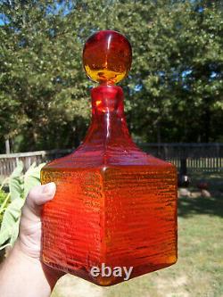 Wayne Husted Tangerine Orange Blenko #6224-l 11+ Square Tree Bark Decanter Exc