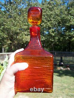 Wayne Husted Tangerine Orange Blenko #6224-l 11+ Square Tree Bark Decanter Exc