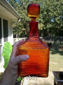 Wayne Husted Tangerine Orange Blenko #6224-l 11+ Square Tree Bark Decanter Exc