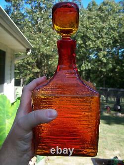 Wayne Husted Tangerine Orange Blenko #6224-l 11+ Square Tree Bark Decanter Exc