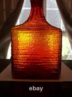 Wayne Husted Tangerine Orange Blenko #6224-l 11+ Square Tree Bark Decanter Exc