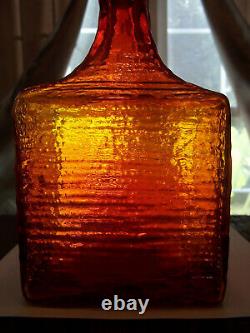 Wayne Husted Tangerine Orange Blenko #6224-l 11+ Square Tree Bark Decanter Exc