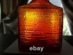 Wayne Husted Tangerine Orange Blenko #6224-l 11+ Square Tree Bark Decanter Exc