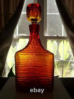 Wayne Husted Tangerine Orange Blenko #6224-l 11+ Square Tree Bark Decanter Exc