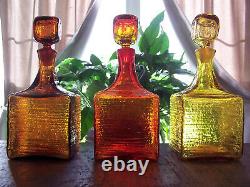 Wayne Husted Tangerine Orange Blenko #6224-l 11+ Square Tree Bark Decanter Exc