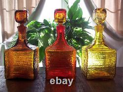 Wayne Husted Tangerine Orange Blenko #6224-l 11+ Square Tree Bark Decanter Exc