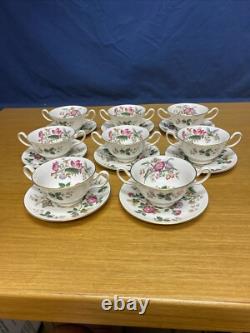 Wedgwood Charnwood (8 Sets) Footed Cream Soup Bowls & Saucers