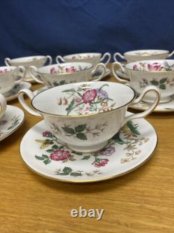 Wedgwood Charnwood (8 Sets) Footed Cream Soup Bowls & Saucers