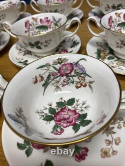 Wedgwood Charnwood (8 Sets) Footed Cream Soup Bowls & Saucers