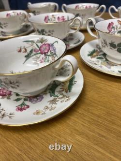 Wedgwood Charnwood (8 Sets) Footed Cream Soup Bowls & Saucers