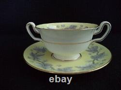 Wedgwood china Josephine 8 cream soup bowls saucers yellow w gray leaves berries