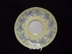 Wedgwood china Josephine 8 cream soup bowls saucers yellow w gray leaves berries