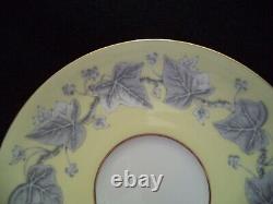 Wedgwood china Josephine 8 cream soup bowls saucers yellow w gray leaves berries