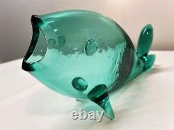 Winslow Anderson Blenko Sea Green Fish Vase. Decanter. MCM. Art Glass Sculpture