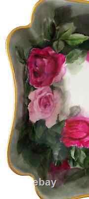 Wm Guerin Limoges square bowl hand painted with roses-signed by artist- 9x9
