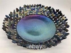 X-lg 18 1/2 Hathcoat Studios Iridescent Art Glass Lattice Centerpiece Bowl