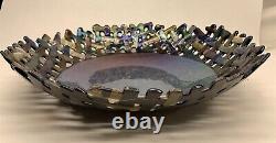 X-lg 18 1/2 Hathcoat Studios Iridescent Art Glass Lattice Centerpiece Bowl